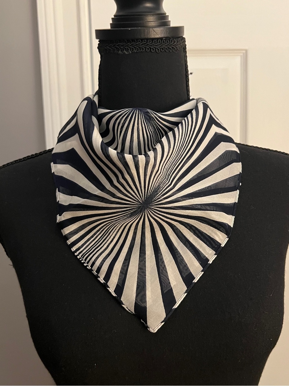 Vintage Black and White Psychedelic Silk Bandana Scarf